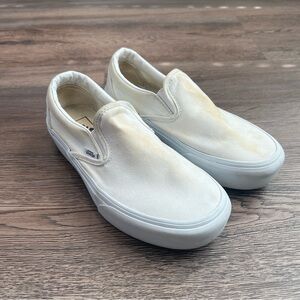 Vans Classic Slip-On White Canvas Sneakers Women’s 6.5 Men’s 5 Skate Shoes Low